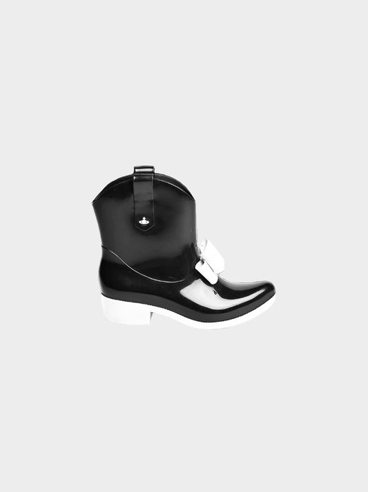 Vivienne Westwood x Melissa 2010s Anglomania Black and White Bow Cowboy Boots