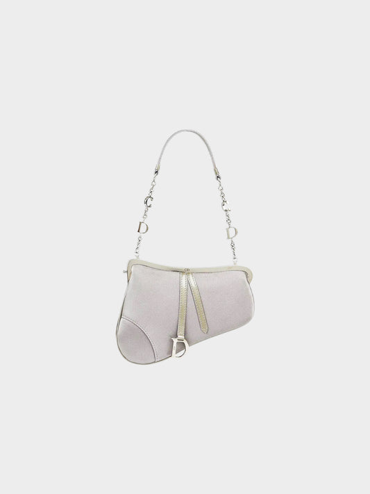 Christian Dior by John Galliano 2002 Taupe Satin and Patent Leather Mini Saddle Bag