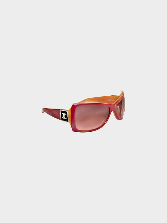 Chanel 2000s Pink and Orange CC Butterfly Oversized Sunglasses