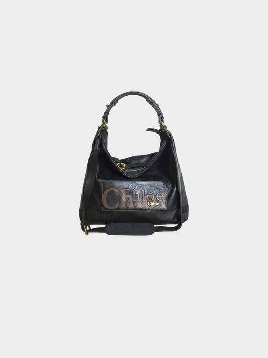 Chloé Early 2010s Black Leather Hobo Bag
