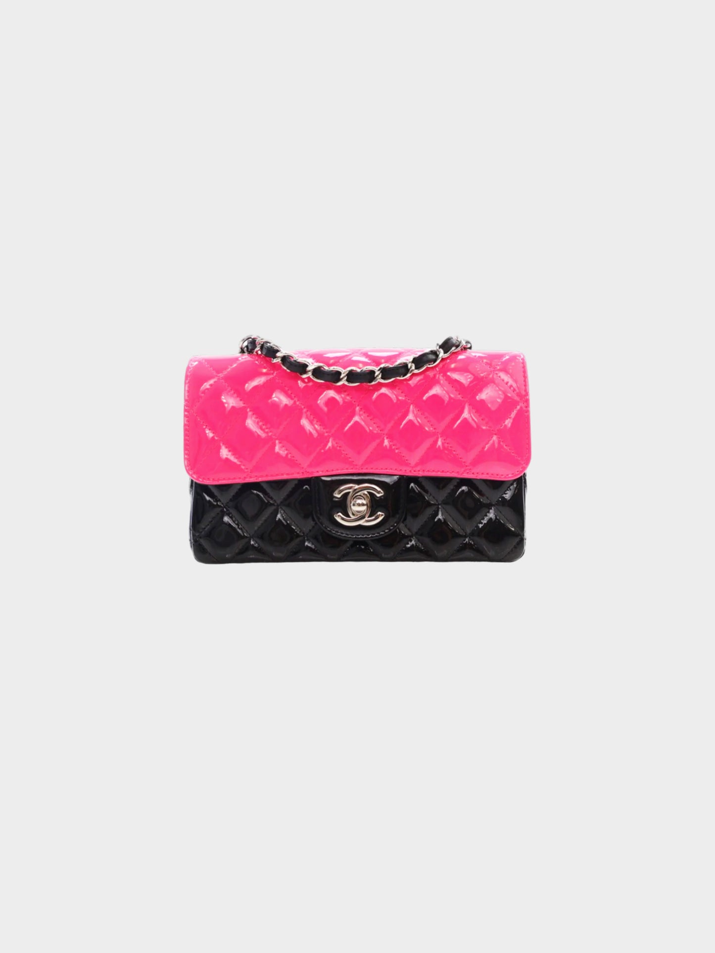 Chanel 2020 Black and Pink Patent Leather Mini Flap Bag