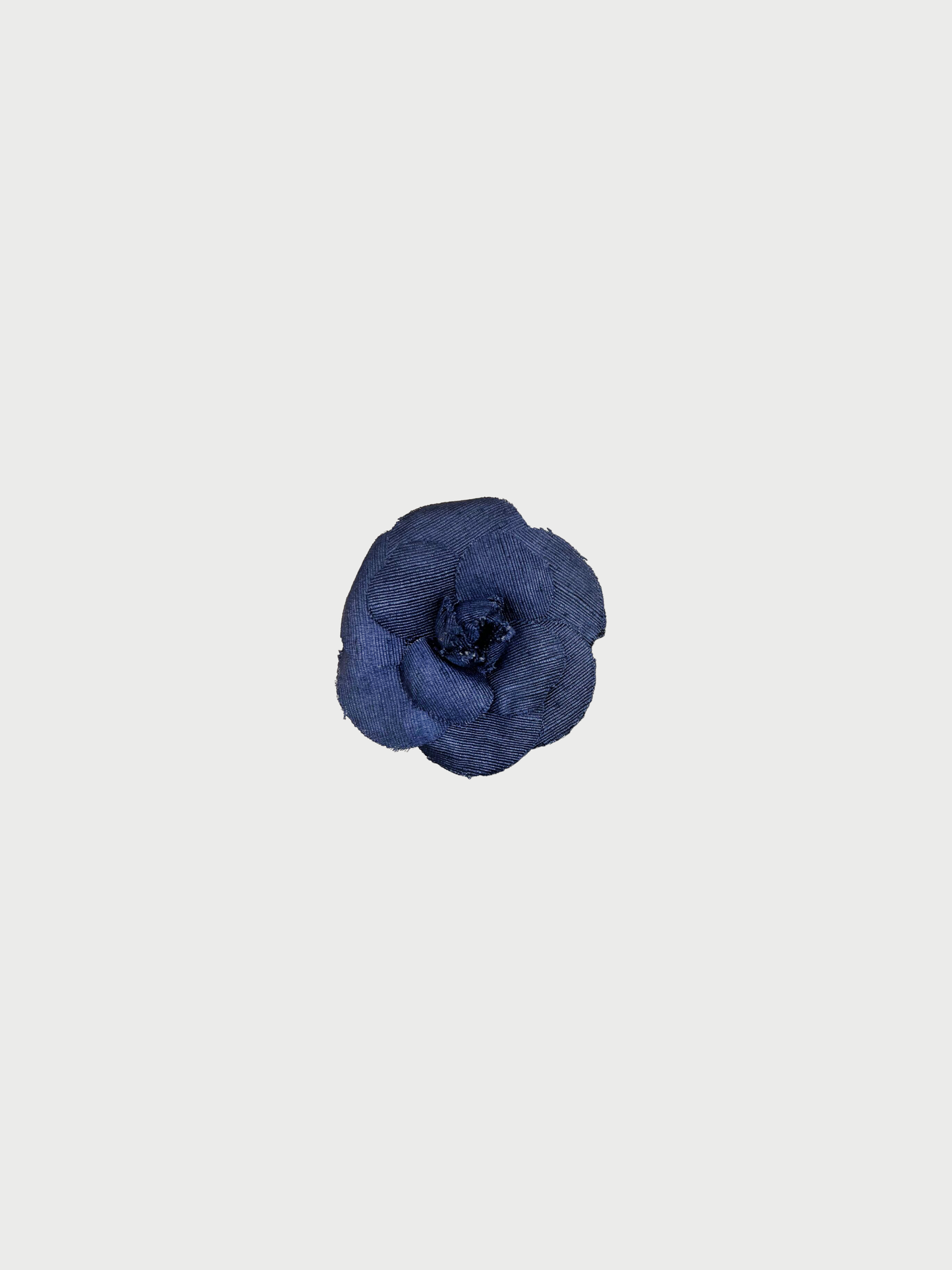 Chanel 1995-1997 Navy Silk Grosgrain Camellia Brooch