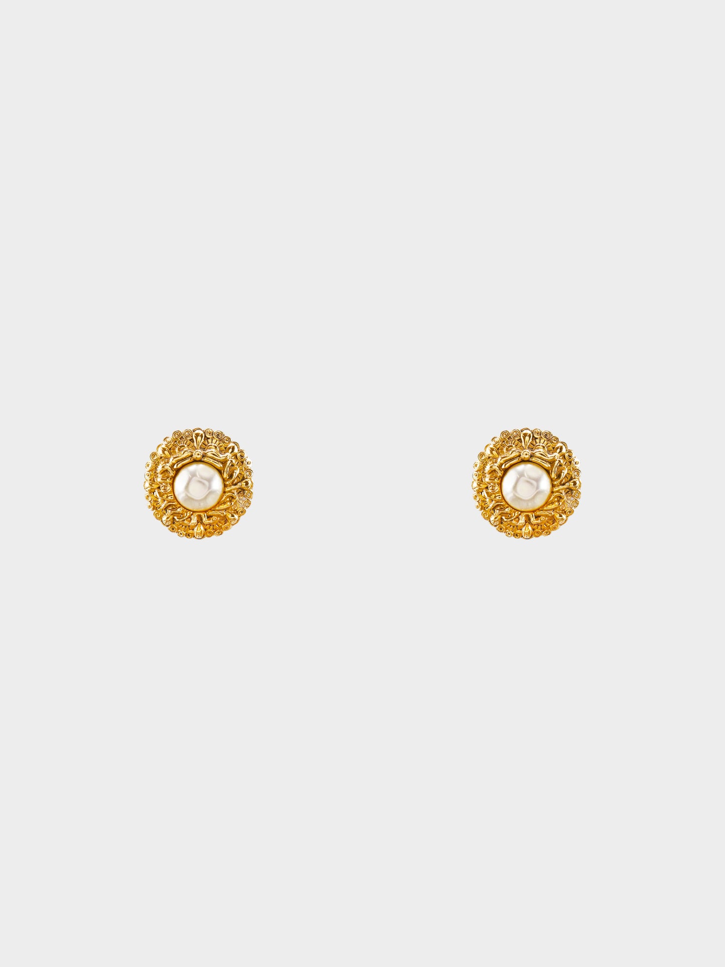 Chanel 1980s Gold and Hammered Faux Pearl Clip-on Earrings