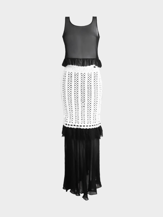 Chanel SS 2005 Black and White Sheer Silk and Knitted Set