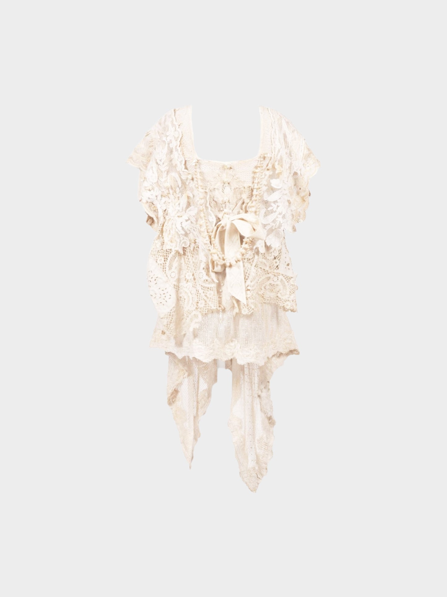 Reinhard Luthier 1990s Ivory Lace Tunic with Pearls and Shells