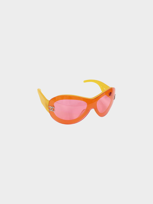 Chanel Early 2000s Pink and Yellow CC Round Sunglasses