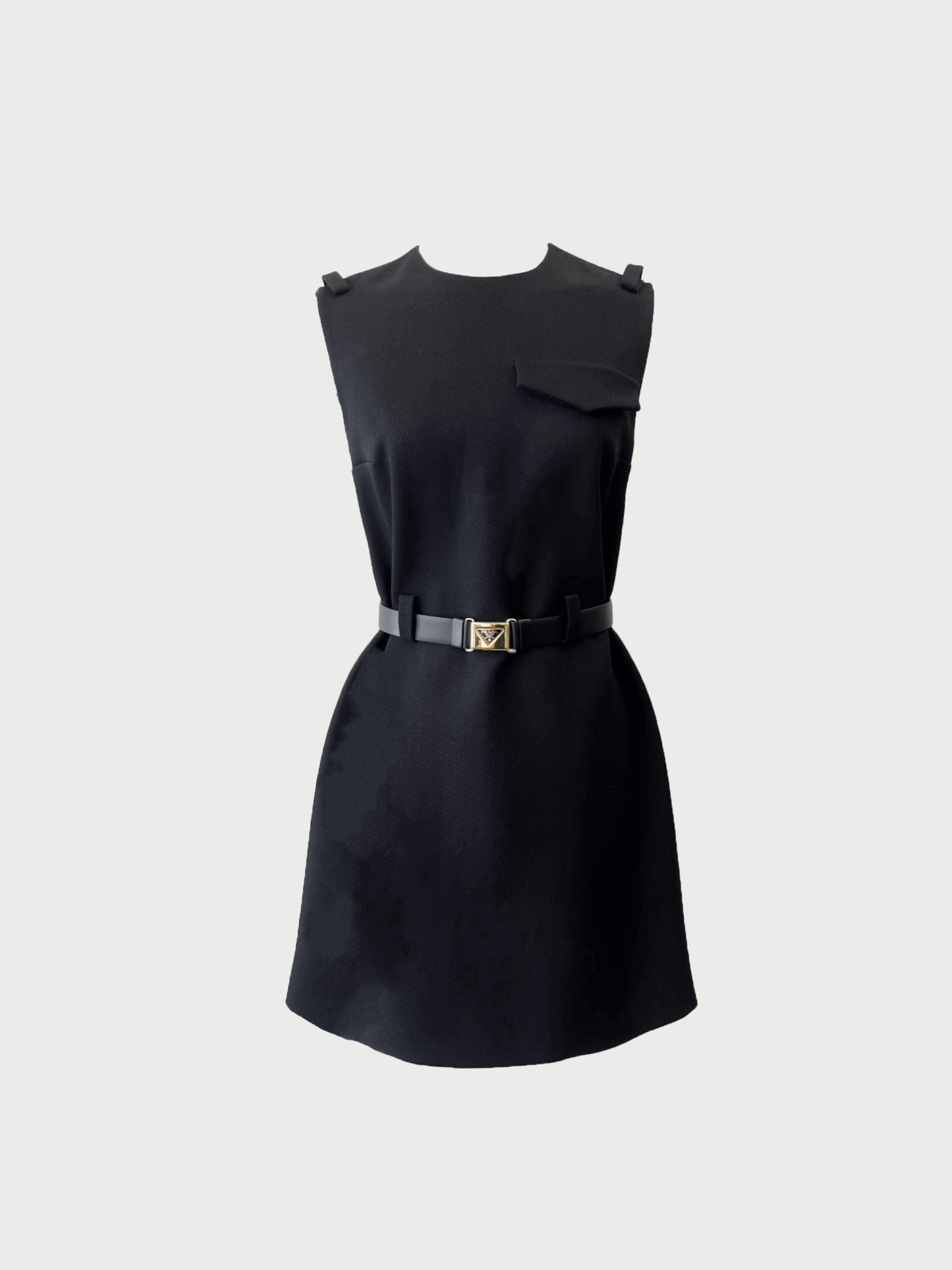 Prada 2020s Black Wool Belted Mini Dress