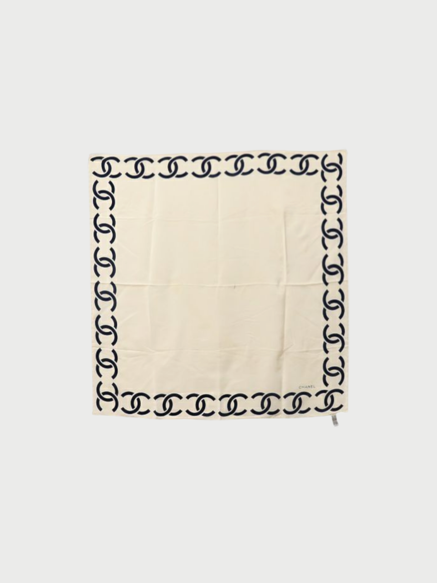Chanel 2000s White Navy Silk COCO Scarf