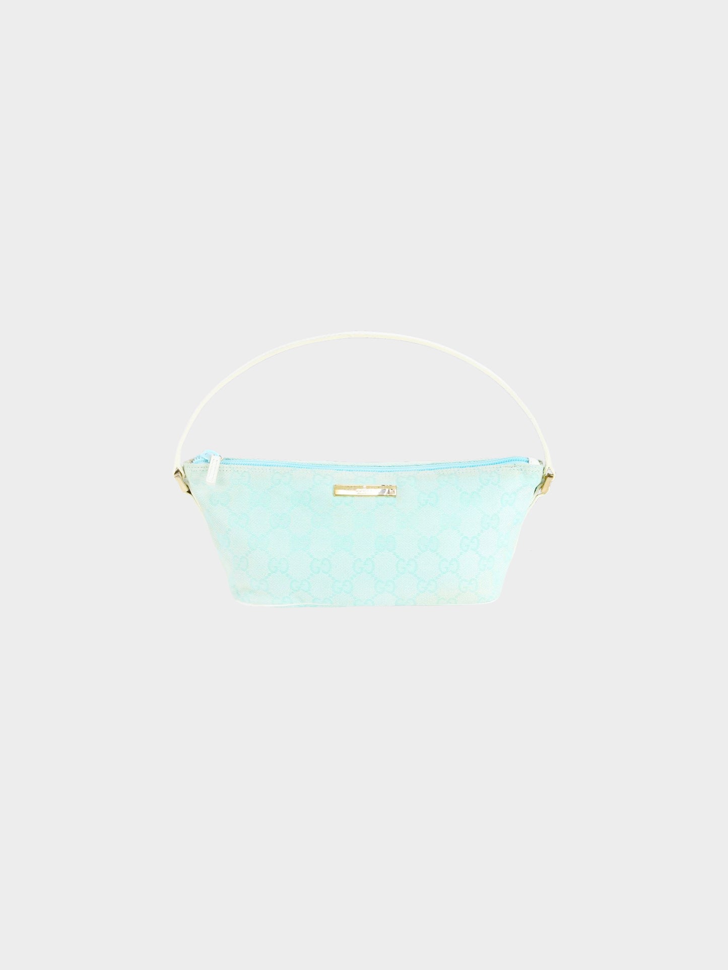 Gucci 2000s Blue and White GG Canvas and Leather Pouch