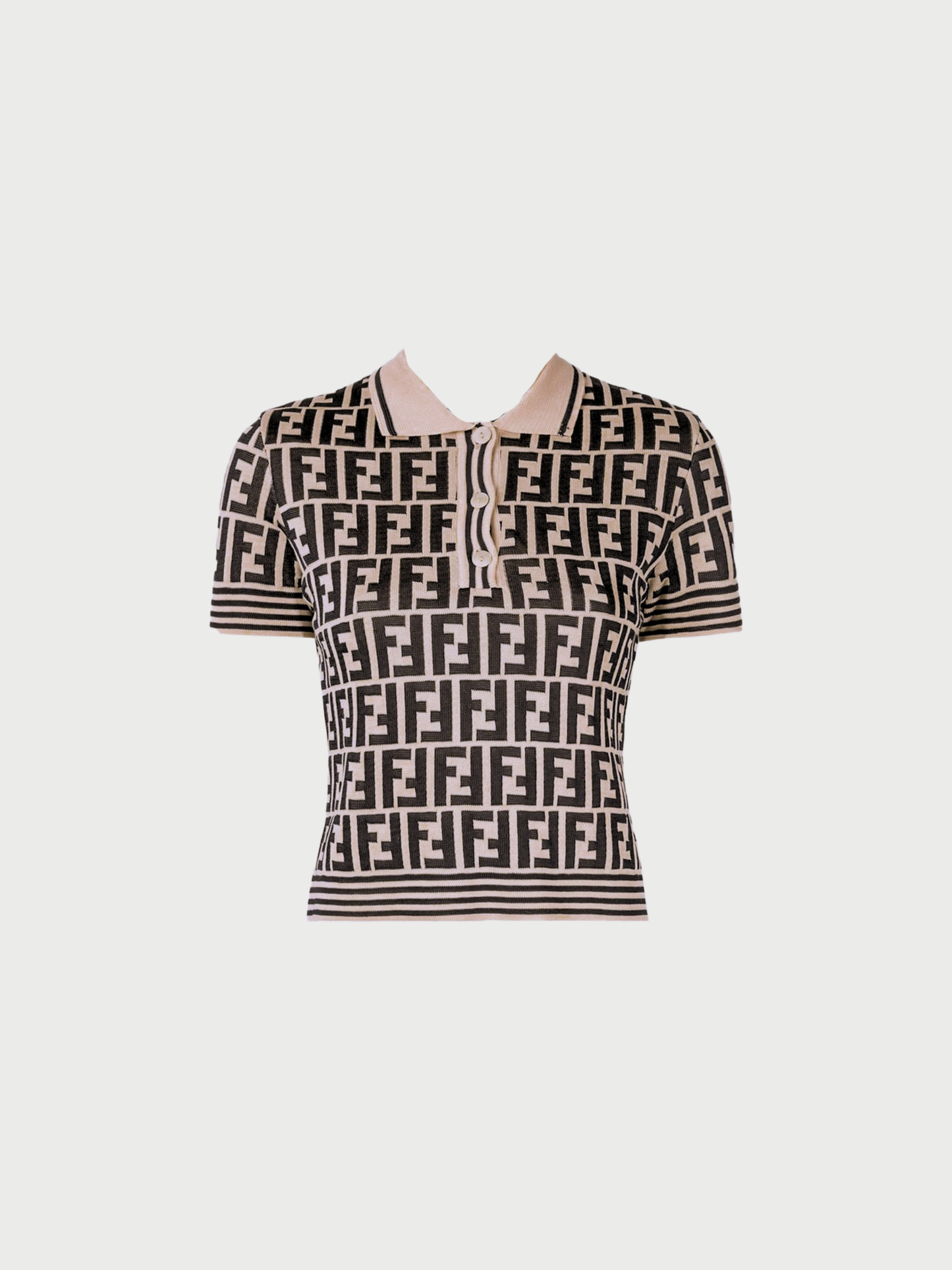 Fendi 2000s Brown Zucca Knit Polo Shirt