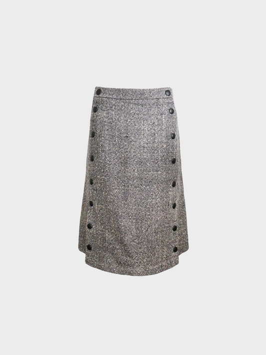 Louis Vuitton 2000s Grey Viscose Blend Button Midi Skirt