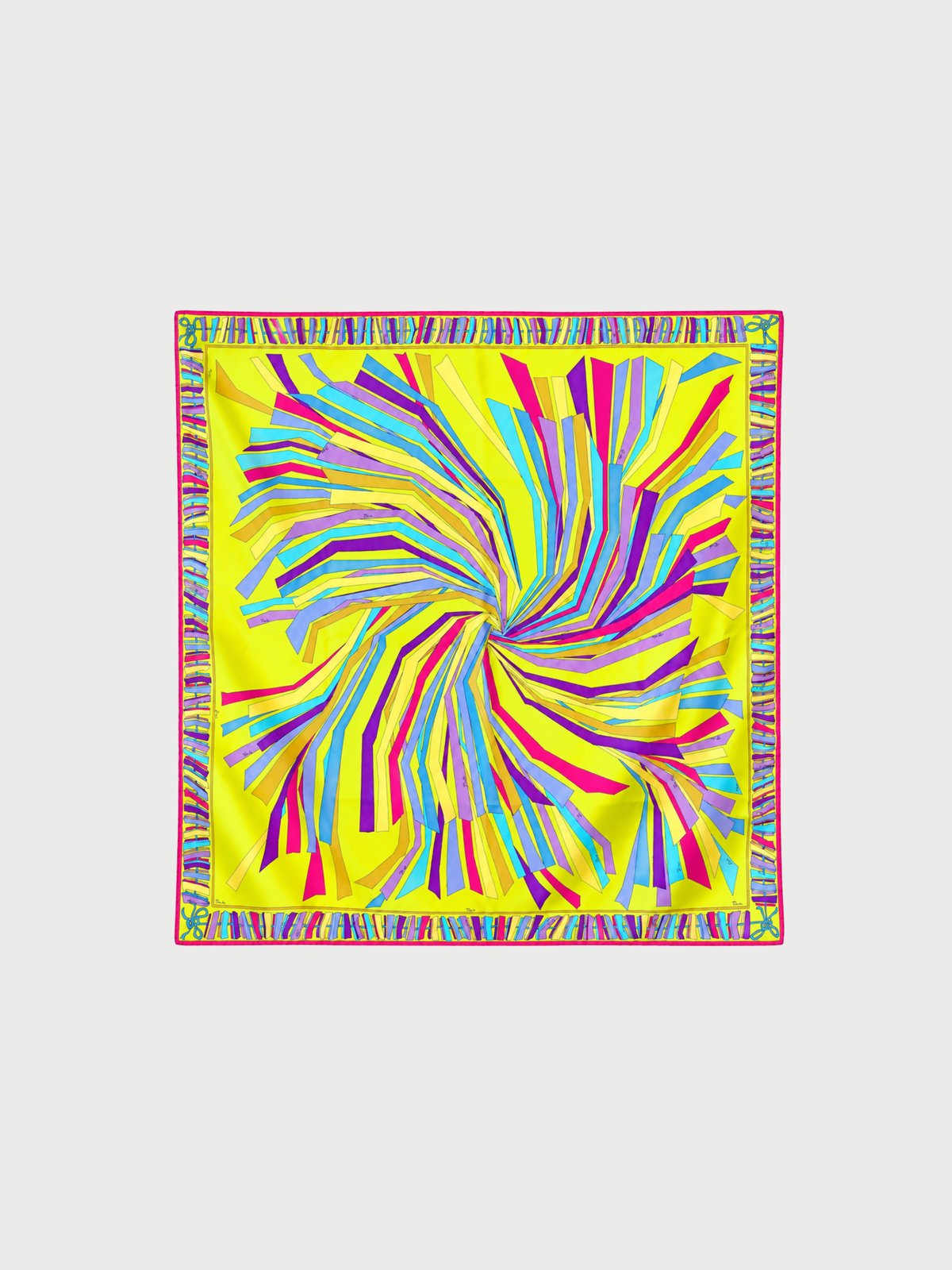 Emilio Pucci 1970s Chartreuse Pink Blue Purple Silk Geometric Scarf