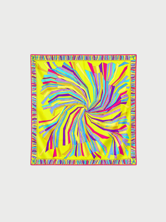 Emilio Pucci 1970s Chartreuse Pink Blue Purple Silk Geometric Scarf