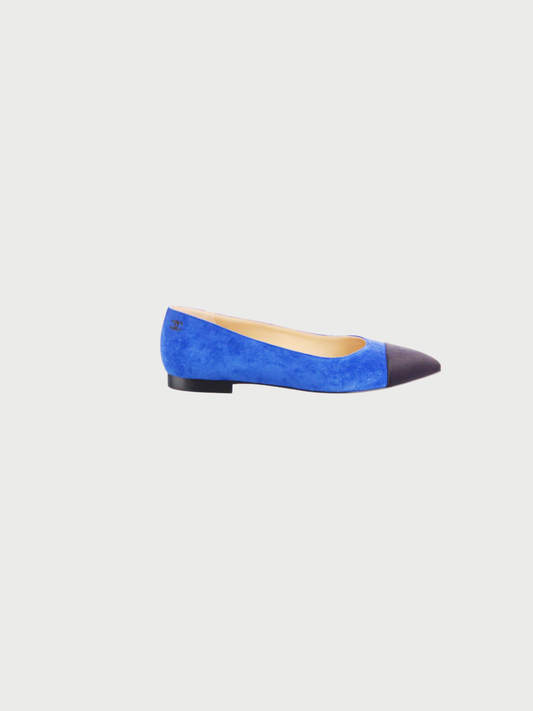 Chanel 2010s Indigo Suede Satin Cap Toe Flats