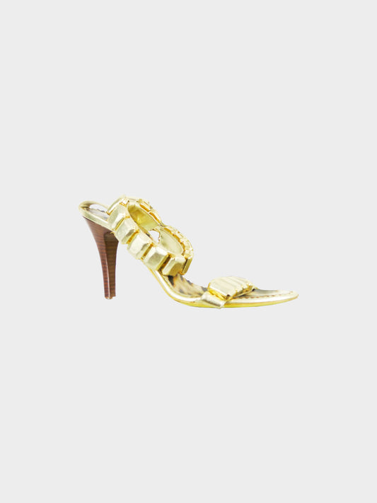 Roberto Cavalli 2000s Rare Golden Leather Heels