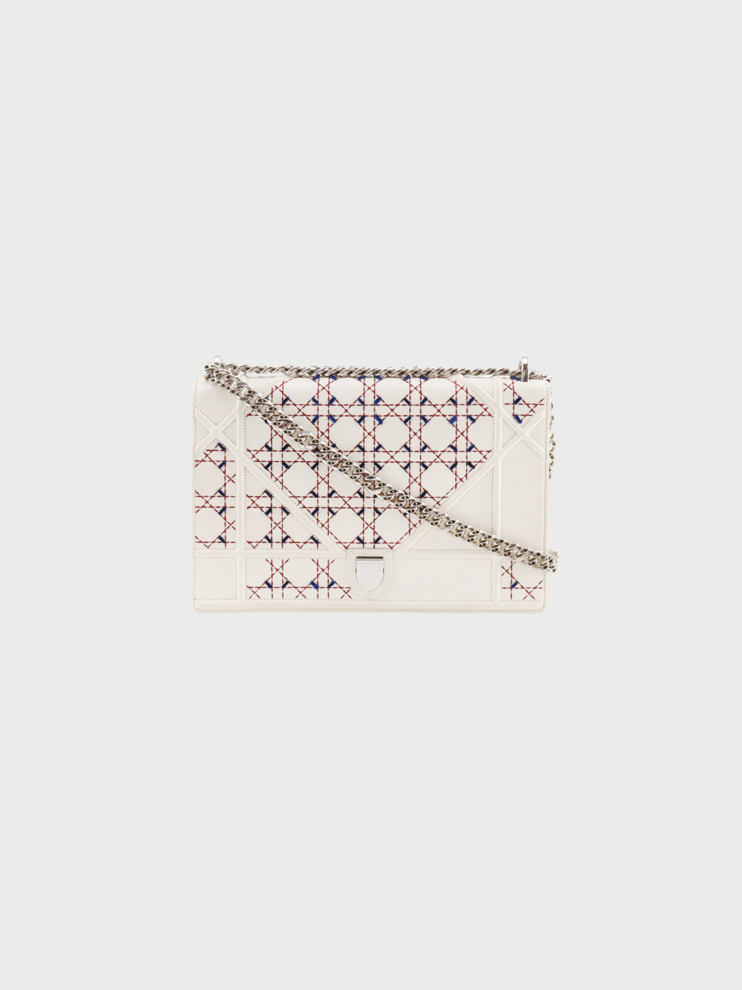 Christian Dior 2010s White Cannage Calfskin Diorama Large Chain Shoulder Bag