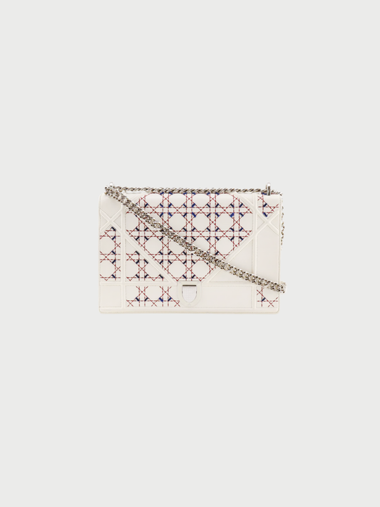 Christian Dior 2010s White Cannage Calfskin Diorama Large Chain Shoulder Bag