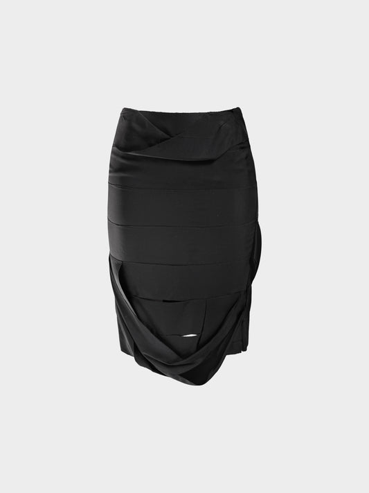 Gucci by Tom Ford FW 2002 Black Silk Satin Ribbon Bodycon Skirt
