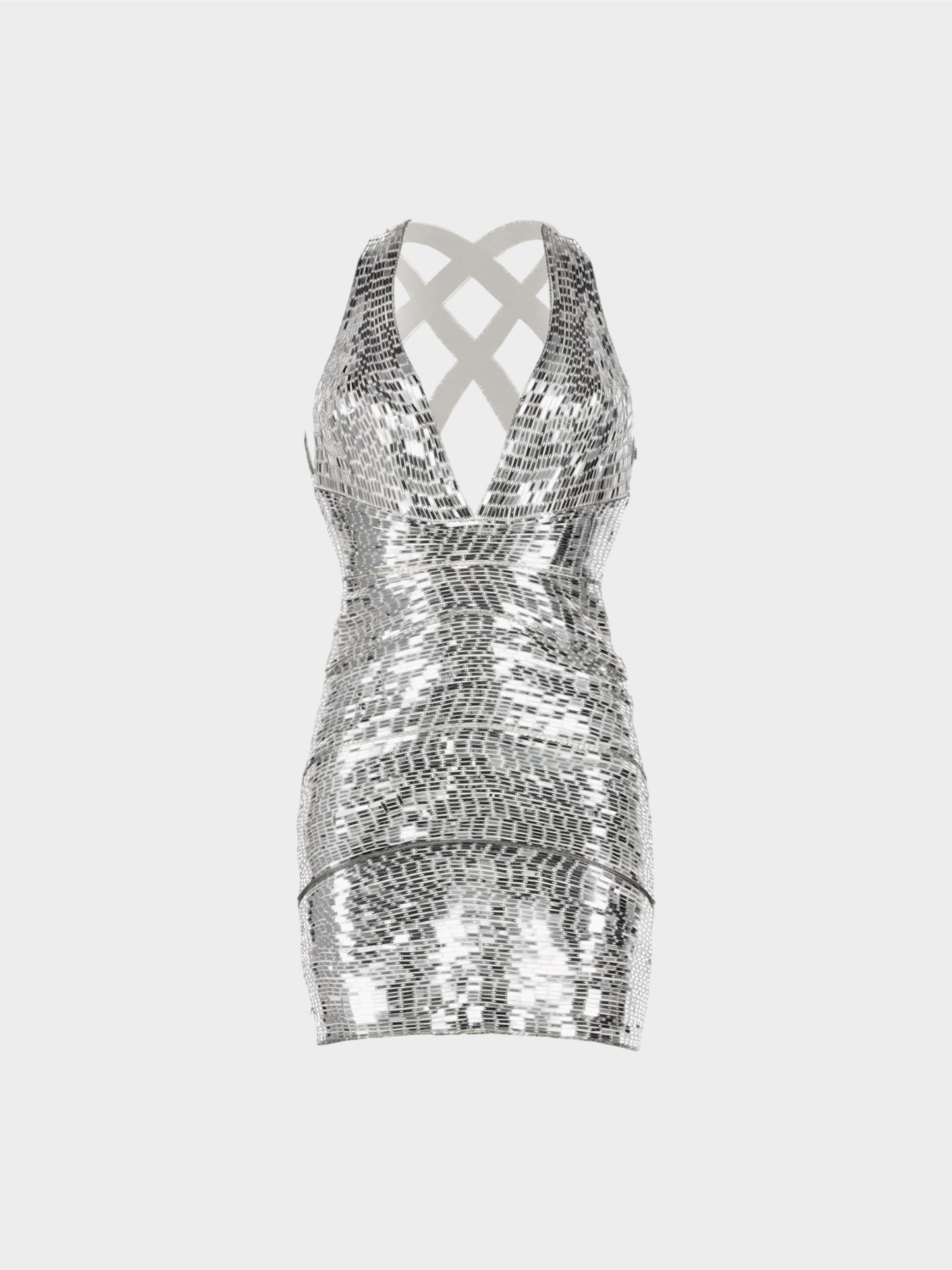 Roberto Cavalli SS 2008 Silver Sequins Fitted Silk Dress