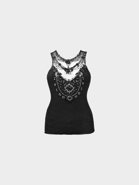 Valentino Couture 2000 Black Knit Embroidered Beaded Top