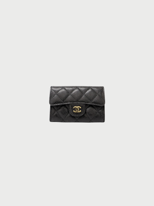 Chanel 2022 Black Caviar Leather Card Case