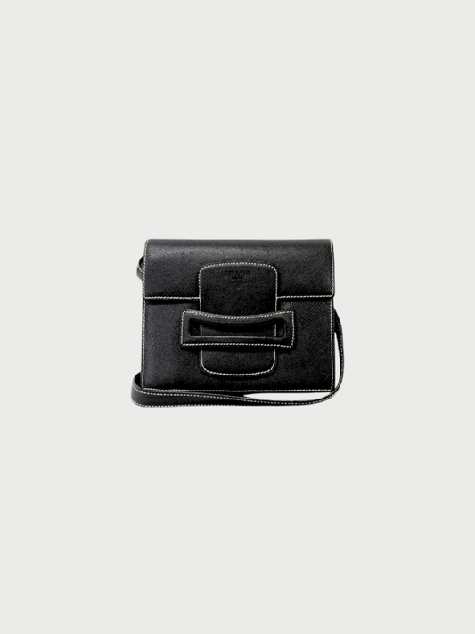 Prada 2000s Navy Saffiano Leather Logo Shoulder Bag