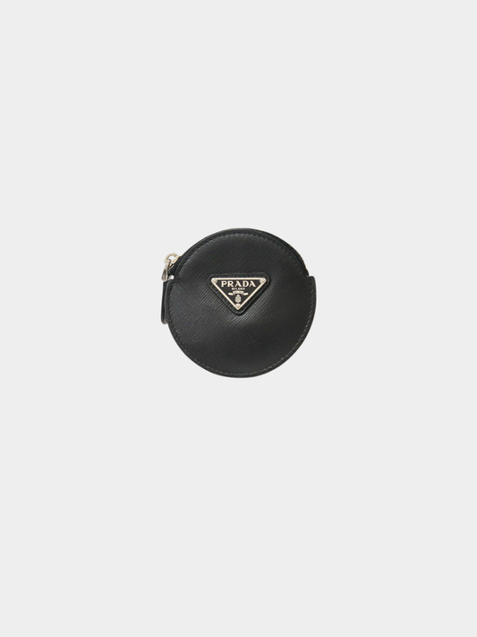 Prada 2000s Black Triangle Logo Saffiano Leather Coin Case