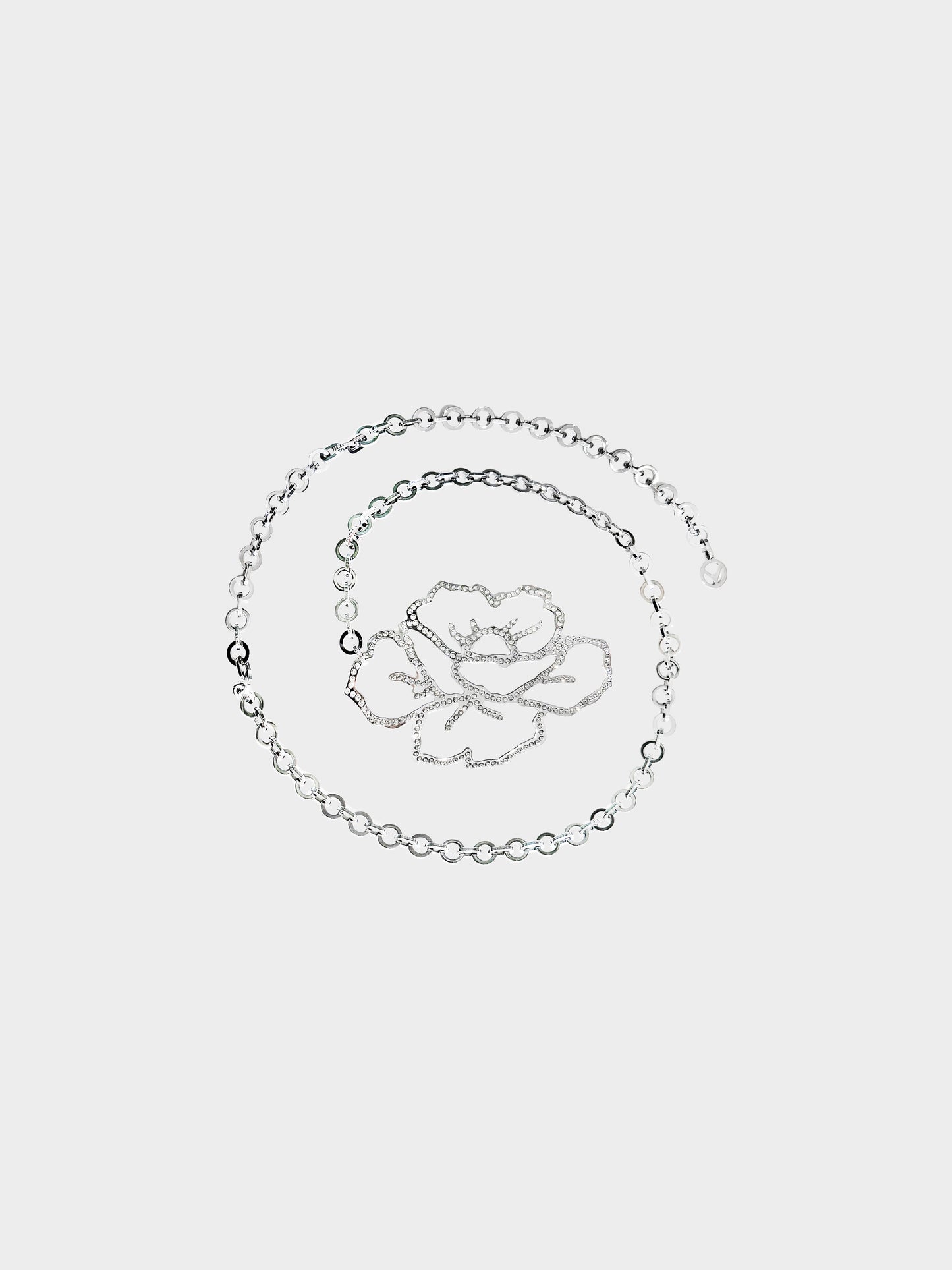 Valentino 2000s Silver Flower Rhinestone Chain Link Belt