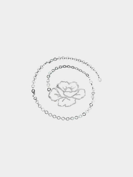 Valentino 2000s Silver Flower Rhinestone Chain Link Belt