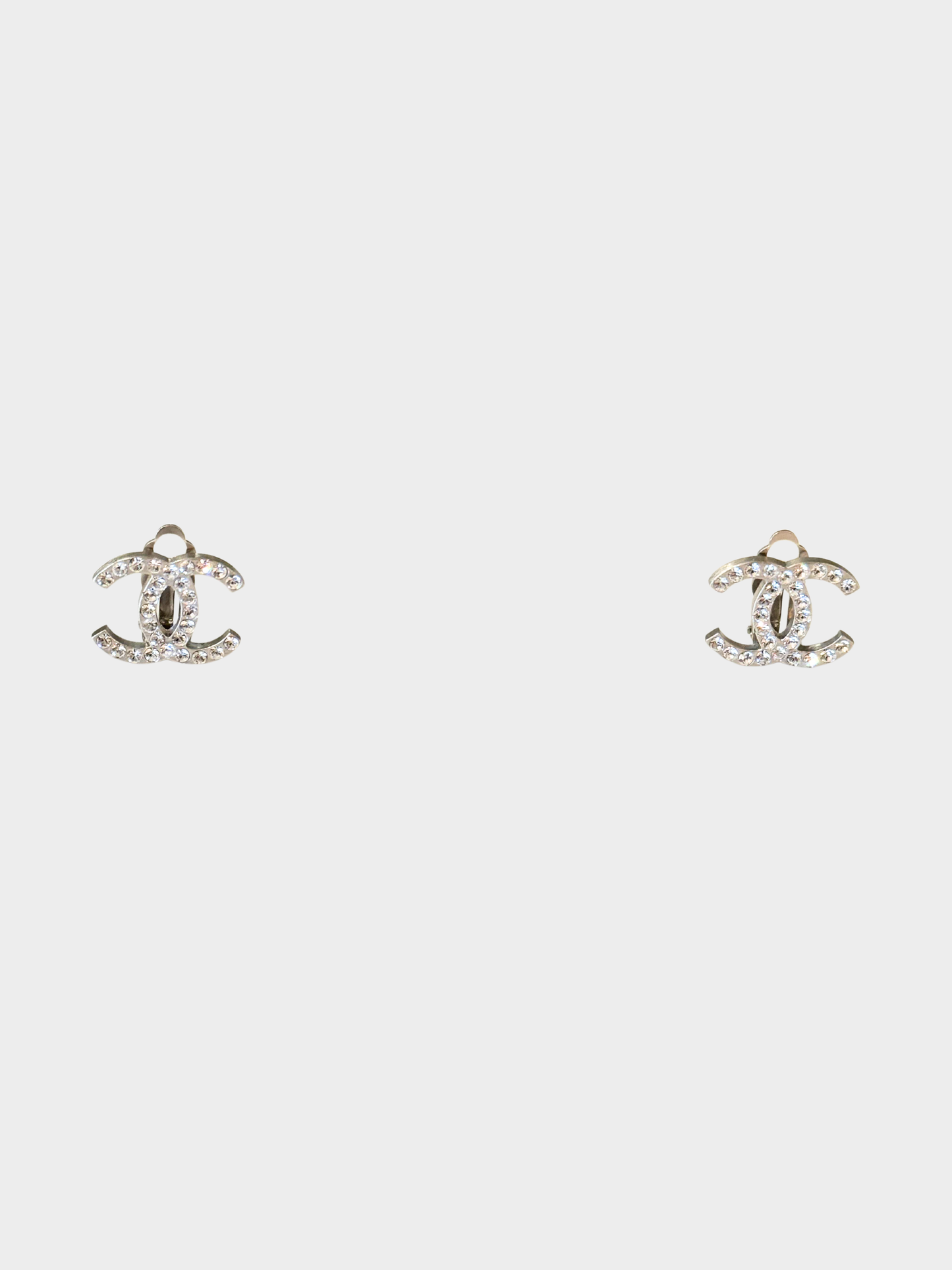 Chanel 2010s Silver Crystal Strass CC Clip-On Earrings