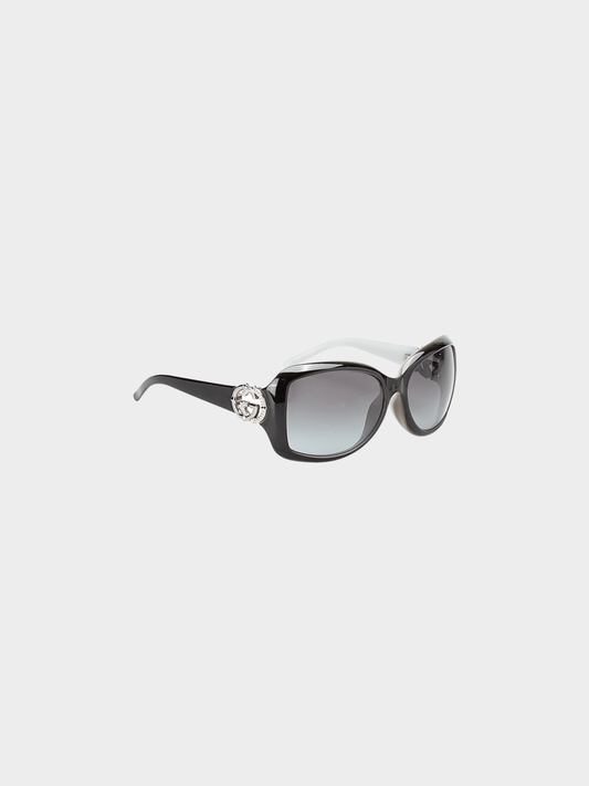 Gucci 2010s Black Interlocking G Bamboo Rhinestone Sunglasses