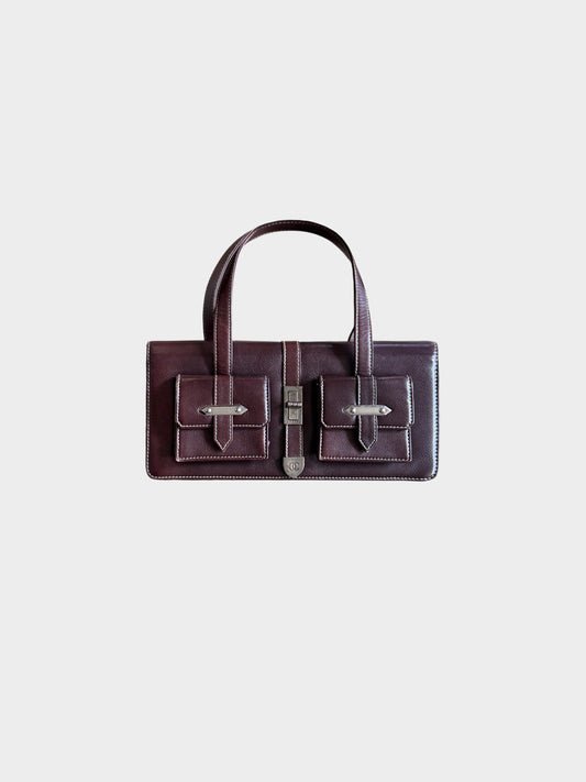 Chanel 2003-2004 Dark Burgundy Leather Mademoiselle Lock Double Pocket Handbag