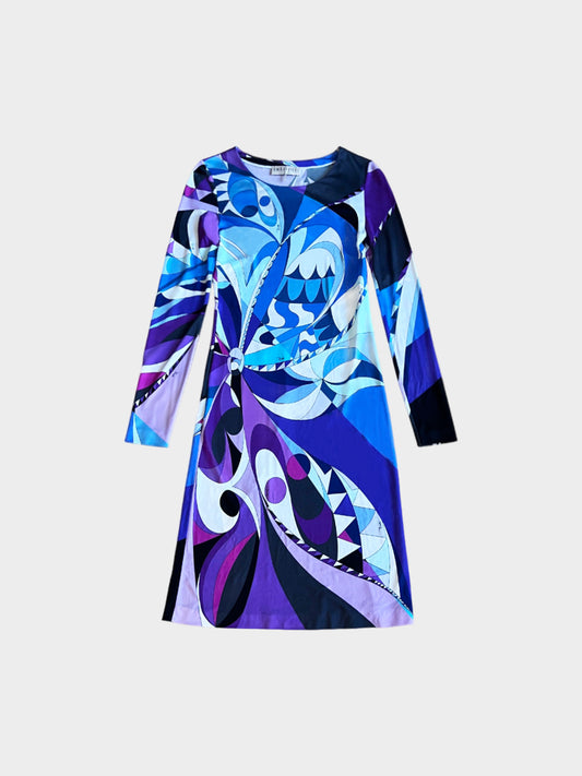 Emilio Pucci 2010s Blue and Purple Abstract and Geometric Print Dress