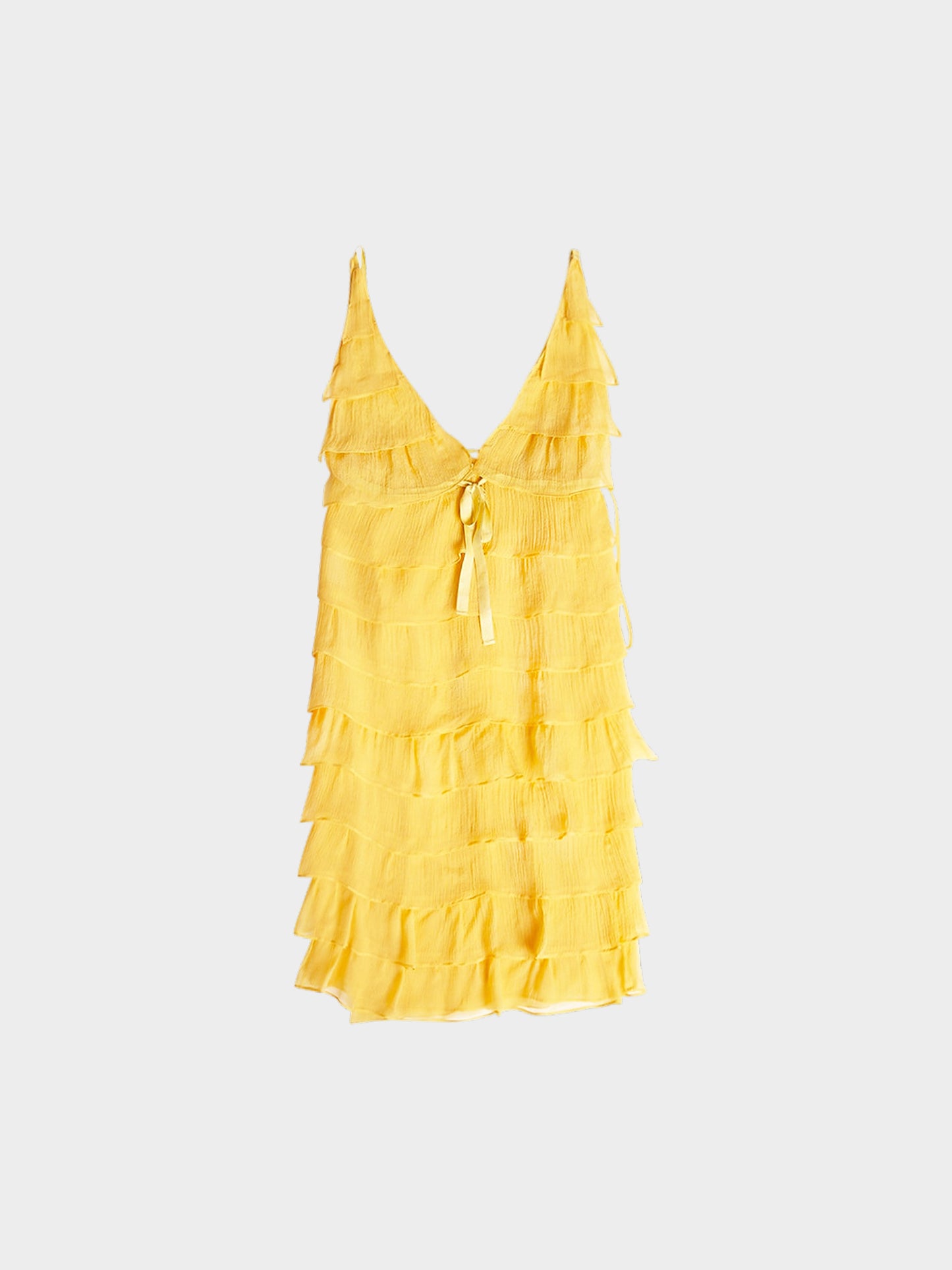 Prada FW 2000 Yellow Layered Ruffle Silk Dress
