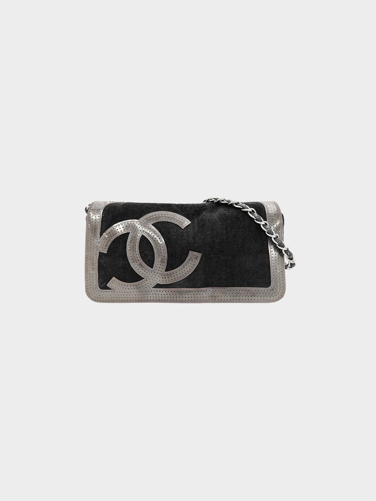 Chanel 2008-2009 Black Terrycloth and Perforated PVC Trim Flap Bag