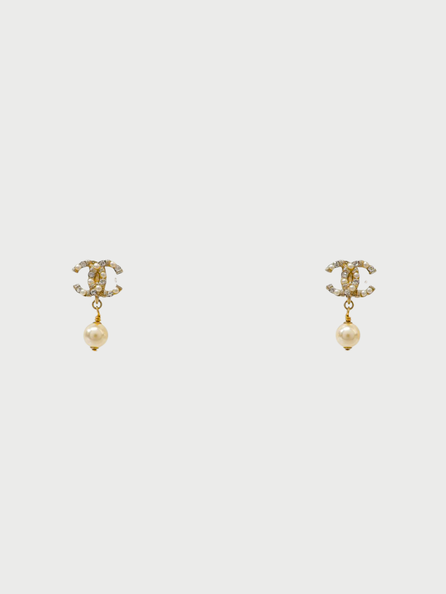 Chanel 2010s Gold Plated Metal Pearl Rhinestone Accented COCO Earrings