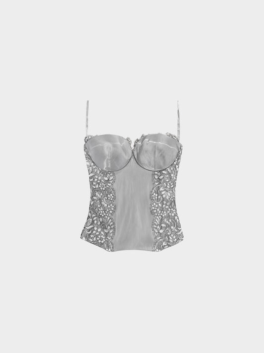 La Perla 2010s Grey Lace Bustier Corset Top