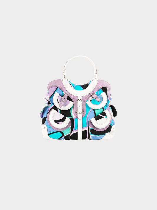 Emilio Pucci 1990s Psychedelic Print Canvas and Leather Bag