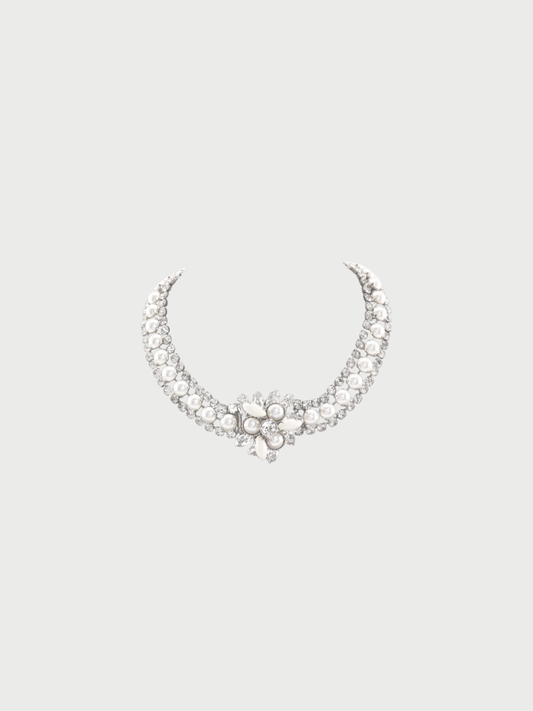 Miu Miu 2003 Silver Metal Rhinestone Pearl Necklace