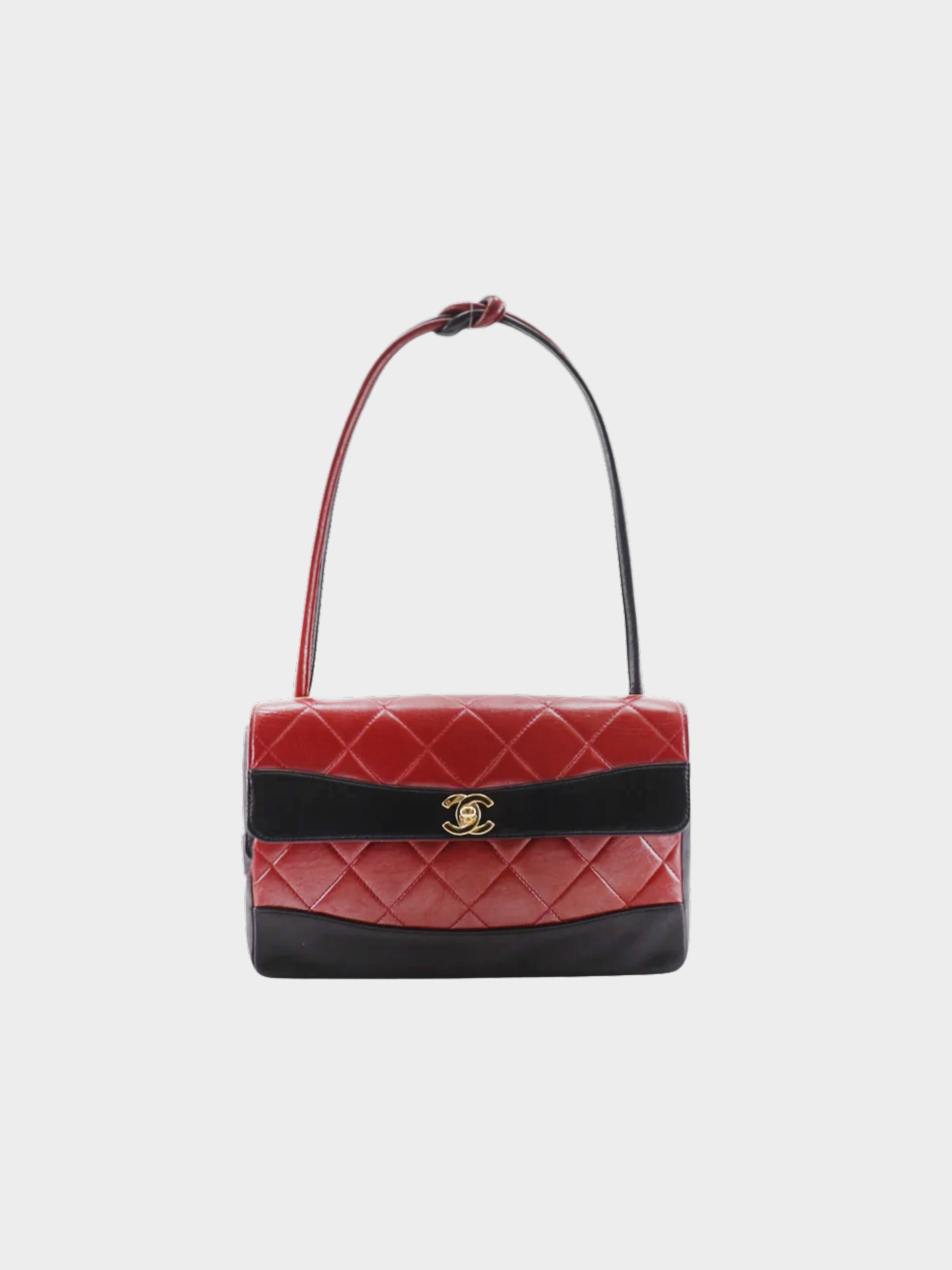 Chanel 2000s Black Red Lambskin Bicolor Matelassé Shoulder Bag