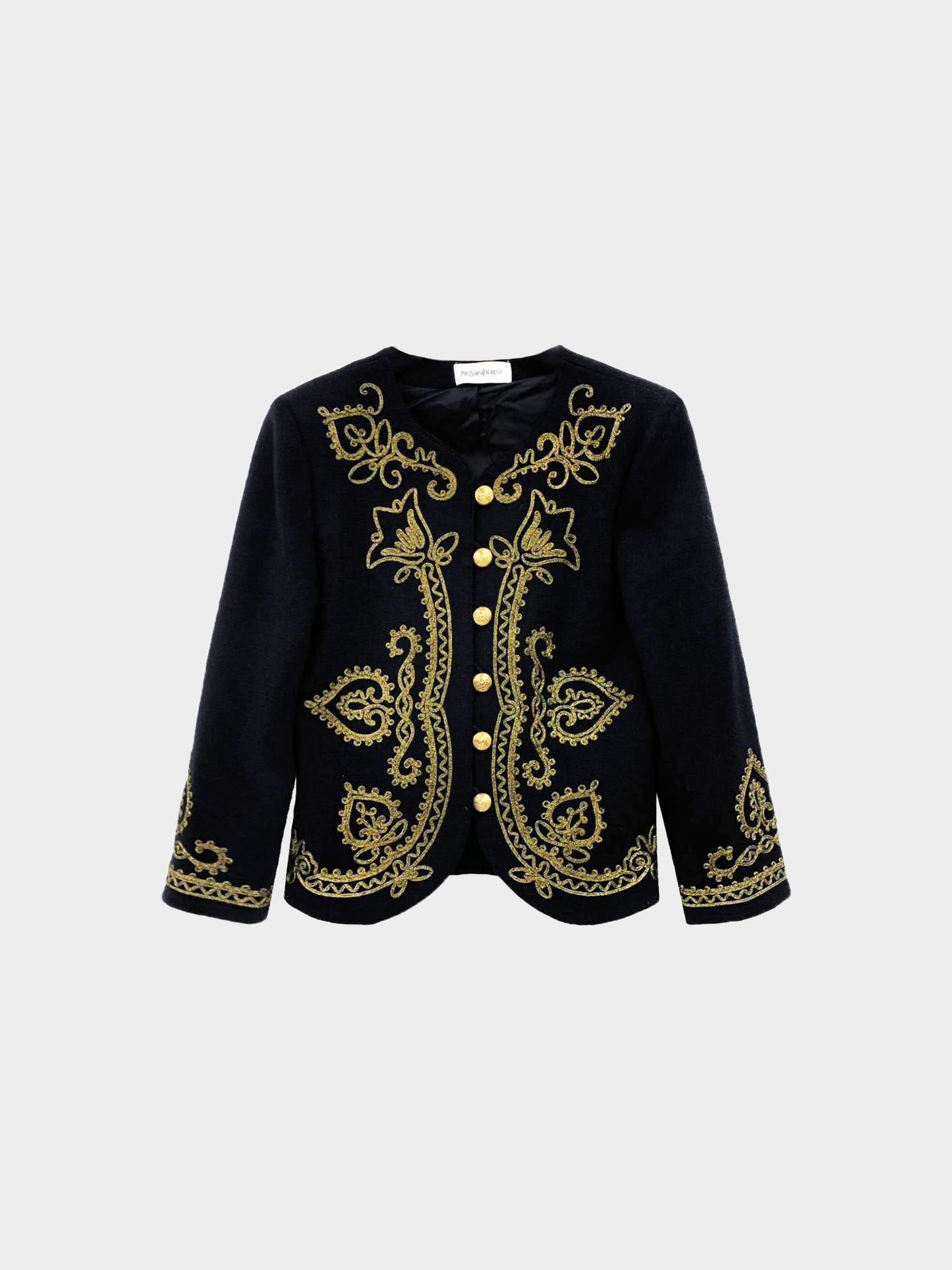 Yves Saint Laurent 2000s Black Wool Gold-embroidered Button-down Jacket