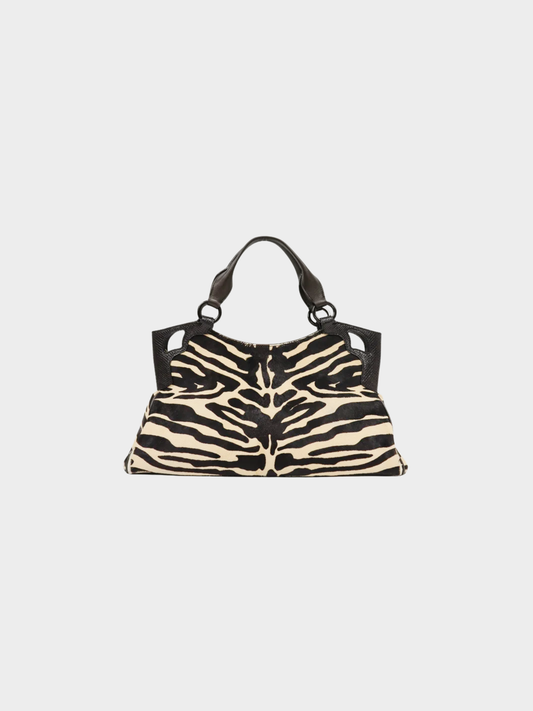 Cartier 2000s Black Beige Pony Hair Marcello Handbag