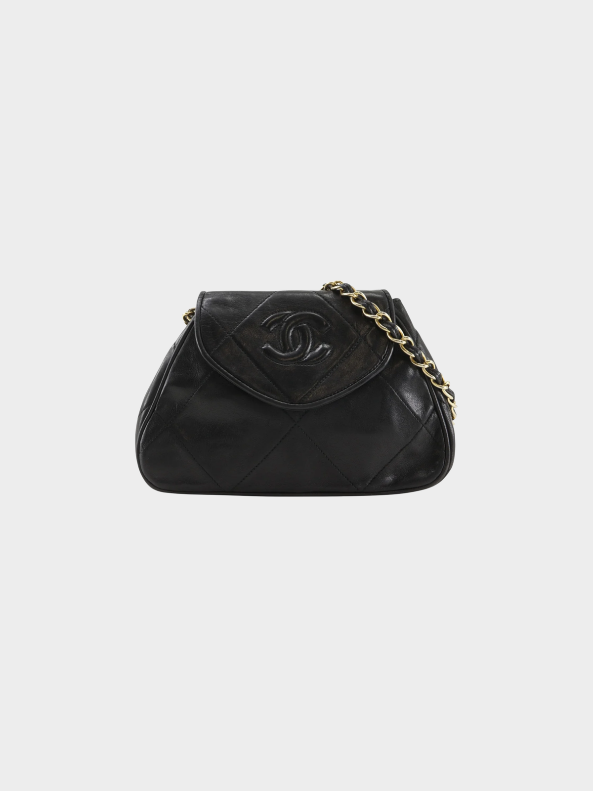 Chanel 1990s Black Lambskin Matelassé Chain Shoulder Bag