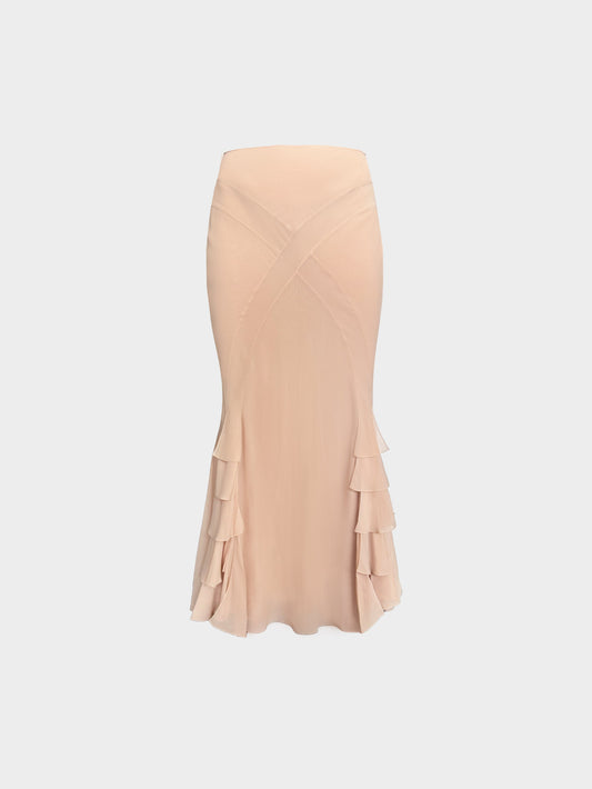 Christian Dior by John Galliano 2000s Beige Silk Ruffled Mermaid Maxi Skirt