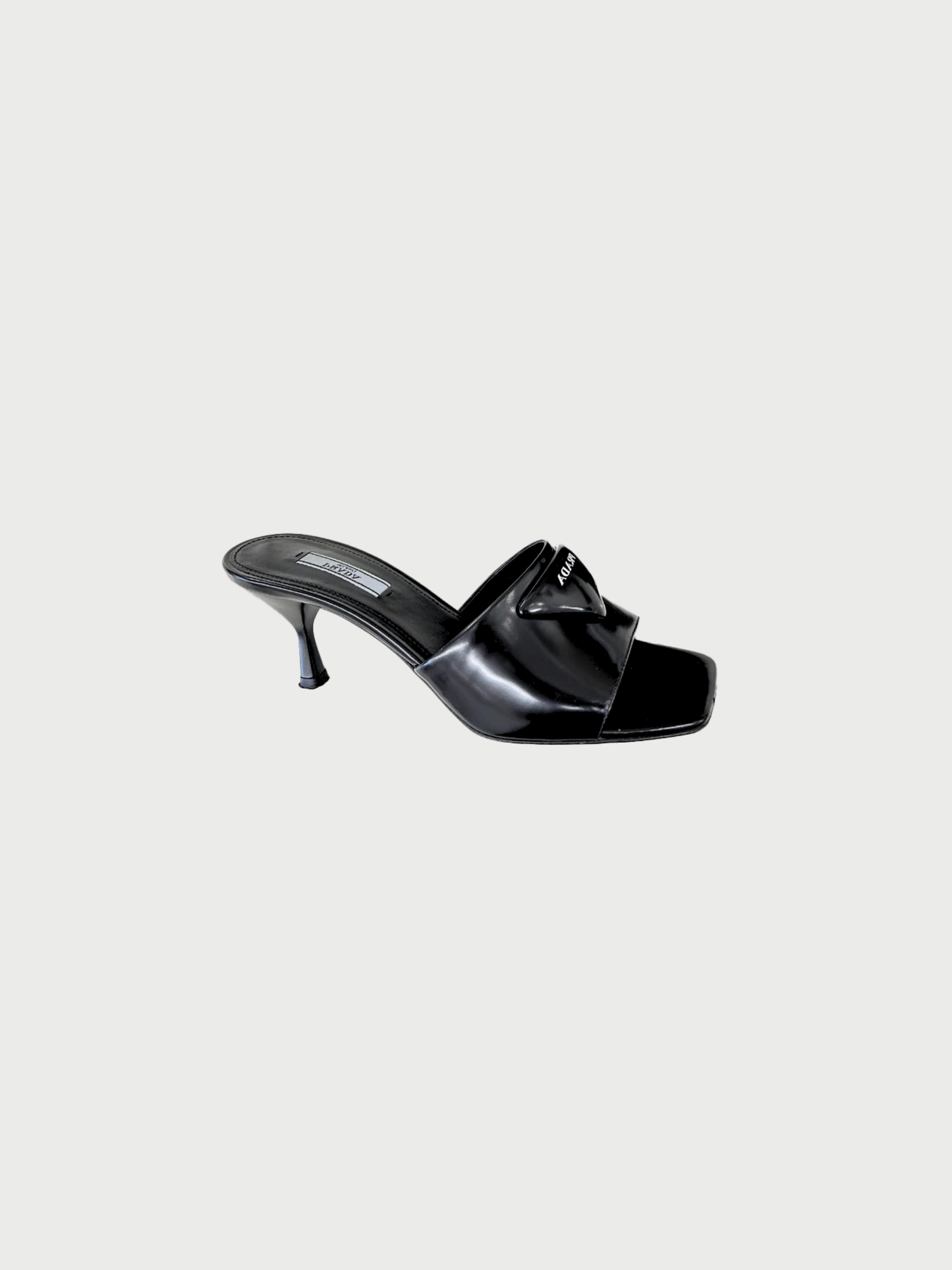 Prada 2010s Black Patent Leather Kitten Heel Mule Sandals