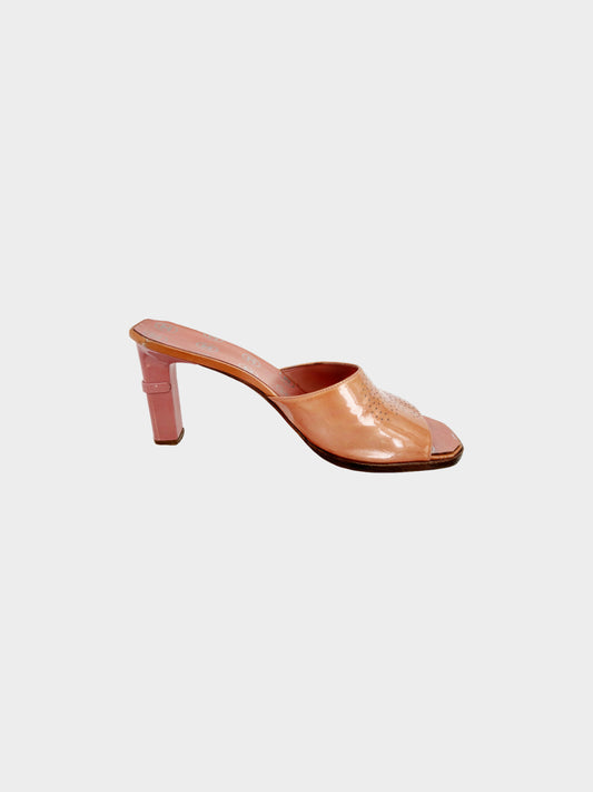 Chanel 2000s Salmon Pink Patent Leather Heeled Sandals