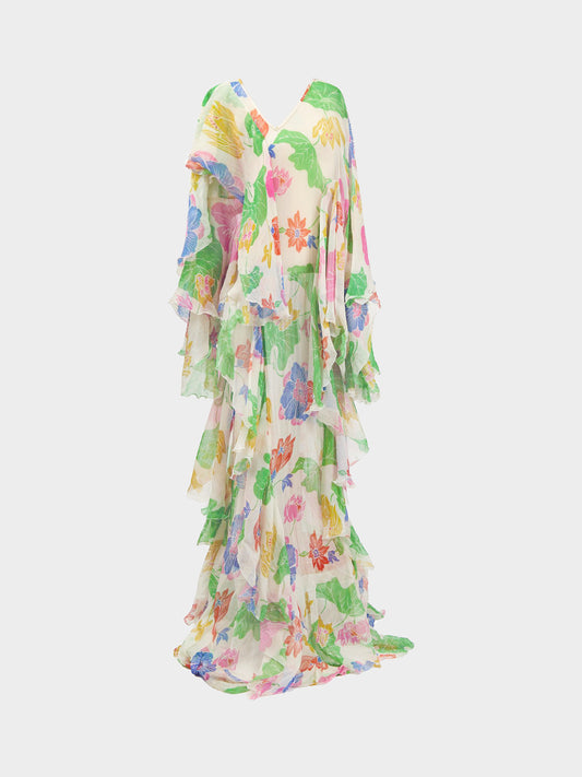 Etro 2021 Multicolor Floral Print Ruffled Maxi Dress