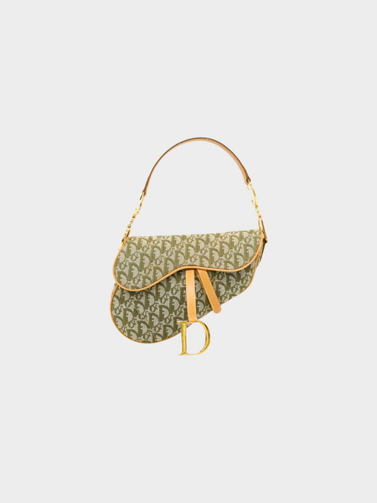 Christian Dior 2000s Khaki Green Trotter Canvas Saddle Bag