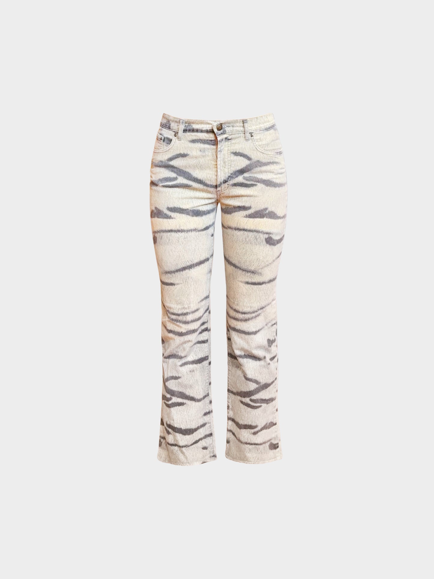 Roberto Cavalli 2000s Beige Tiger Print Denim Pants