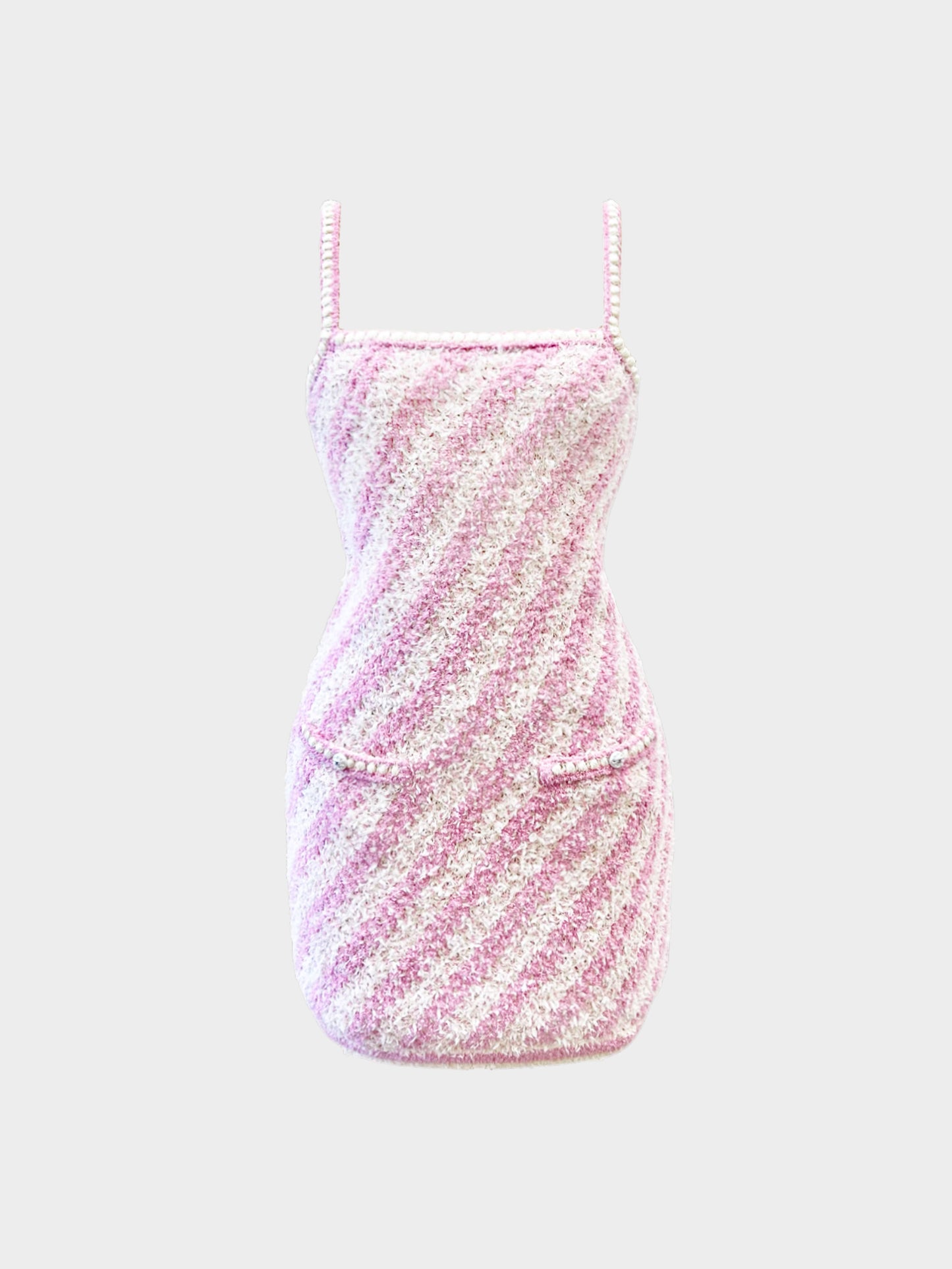 Chanel SS 2023 Pink and White Striped Mini Dress
